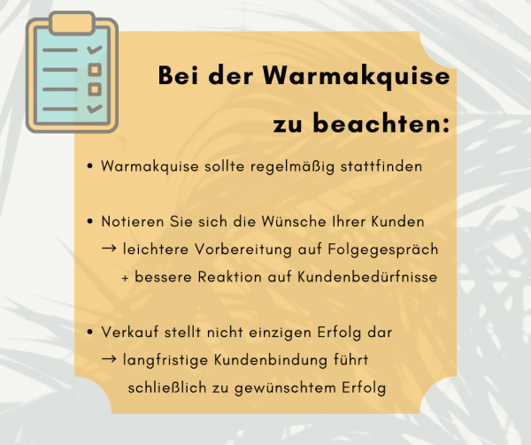 bei warmakquise zu beachten